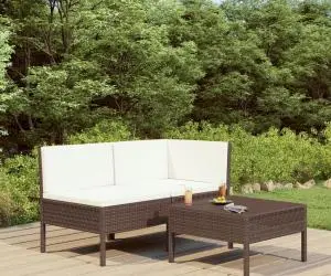 vidaXL Set mobilier relaxare grădină cu perne 3 piese maro poliratan