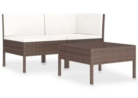 Set mobilier relaxare grădină cu perne 3 piese maro poliratan - 2/5