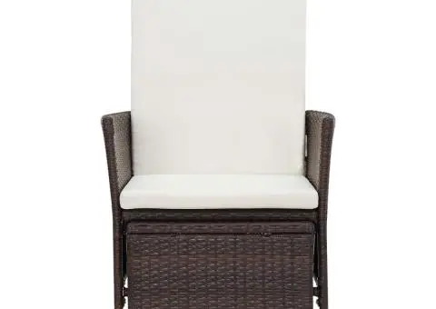 Scaun de grădină rabatabil cu perne, maro, poliratan - 3/5