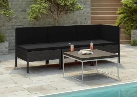 Set mobilier de grădină cu perne, 3 piese, negru, poliratan - 1/5