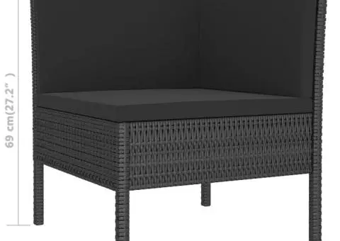 Set mobilier de grădină cu perne, 3 piese, negru, poliratan - 5/5