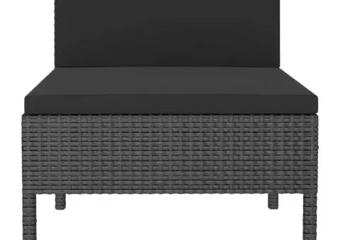 Scaune de grădină cu perne, 3 buc., negru, poliratan - 4/5