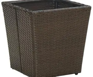 vidaXL Masă de ceai, maro, 41,5x41,5x44 cm poliratan/sticlă securizată