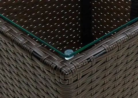 Masă de ceai, maro, 41,5x41,5x44 cm poliratan/sticlă securizată - 4/5