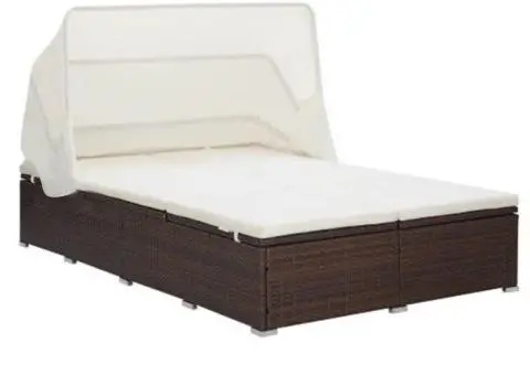 Șezlong de 2 persoane cu pernă, maro, poliratan - 1/5