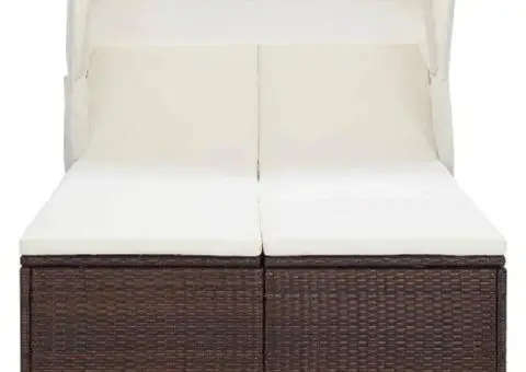 Șezlong de 2 persoane cu pernă, maro, poliratan - 2/5