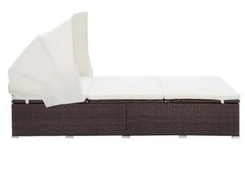 Șezlong de 2 persoane cu pernă, maro, poliratan - 3/5