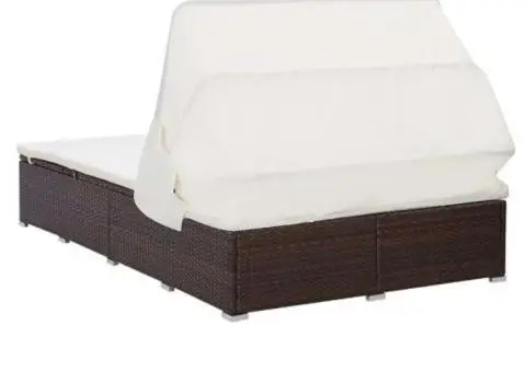 Șezlong de 2 persoane cu pernă, maro, poliratan - 4/5