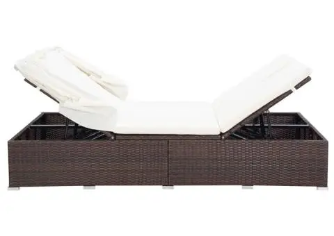 Șezlong de 2 persoane cu pernă, maro, poliratan - 5/5
