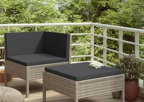 Set mobilier de grădină cu perne, 2 piese, gri, poliratan - 1/5