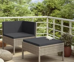 vidaXL Set mobilier de grădină cu perne, 2 piese, gri, poliratan