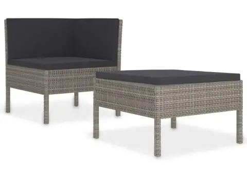 Set mobilier de grădină cu perne, 2 piese, gri, poliratan - 2/5