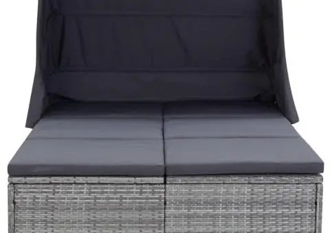Șezlong de 2 persoane cu pernă, gri, poliratan - 2/5