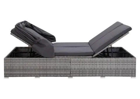 Șezlong de 2 persoane cu pernă, gri, poliratan - 5/5