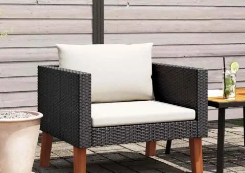 Canapea de grădină cu perne pentru o persoană, negru, poliratan - 1/5