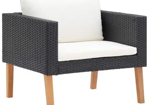 Canapea de grădină cu perne pentru o persoană, negru, poliratan - 2/5