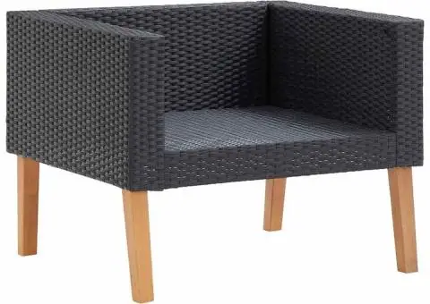 Canapea de grădină cu perne pentru o persoană, negru, poliratan - 4/5