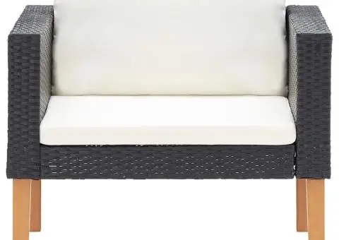 Canapea de grădină cu perne pentru o persoană, negru, poliratan - 5/5