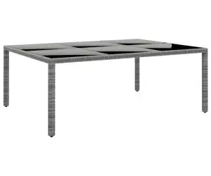 vidaXL Masă de grădină, gri, 200x150x75cm, sticlă securizată/poliratan