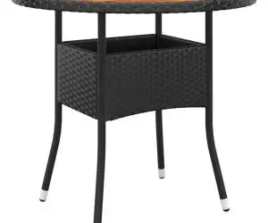 vidaXL Masă de grădină, negru, Ø80x75cm, lemn de acacia/poliratan