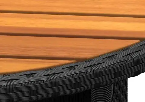 Masă de grădină, negru, Ø80x75cm, lemn de acacia/poliratan - 3/4
