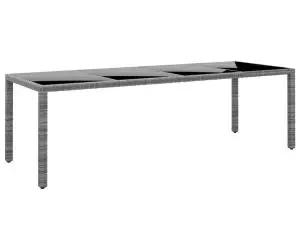 vidaXL Masă de grădină gri 250x100x75 cm sticlă securizată/poliratan