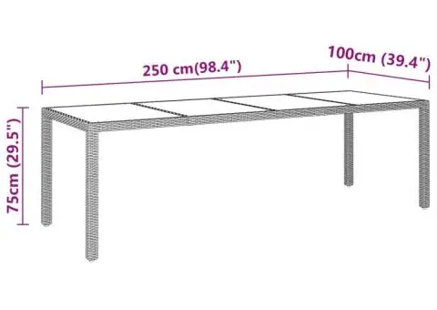Masă de grădină gri 250x100x75 cm sticlă securizată/poliratan - 5/5