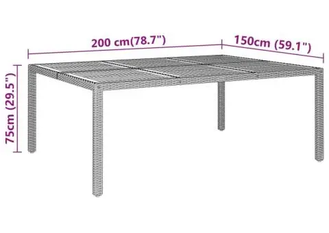 Masă de grădină, gri, 200x150x75cm, lemn de acacia/poliratan - 5/5