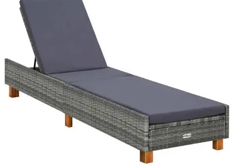 Șezlong cu pernă, gri, poliratan - 1/5