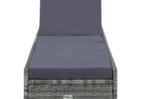 Șezlong cu pernă, gri, poliratan - 2/5