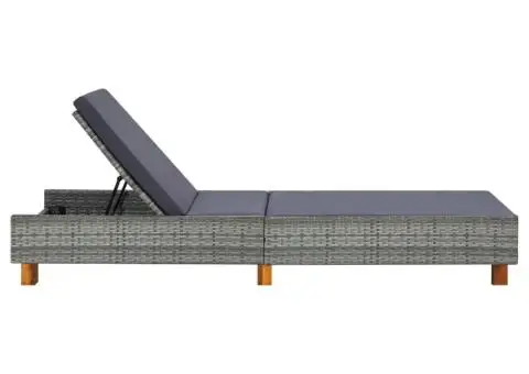 Șezlong cu pernă, gri, poliratan - 3/5