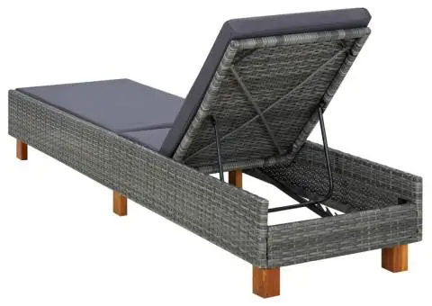 Șezlong cu pernă, gri, poliratan - 4/5