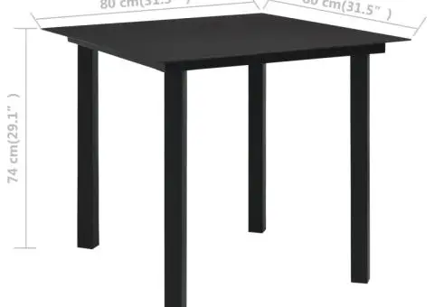 Masă de grădină, negru, 80 x 80 x 74 cm, oțel și sticlă - 4/4