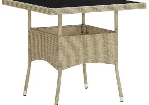 Masă de exterior, bej, poliratan și sticlă - 1/5