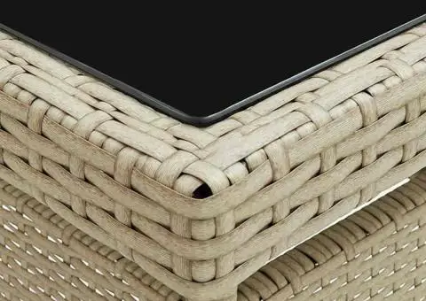 Masă de exterior, bej, poliratan și sticlă - 4/5