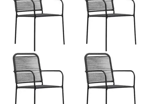 Scaune de grădină, 4 buc., negru, sfoară de bumbac și oțel - 1/5