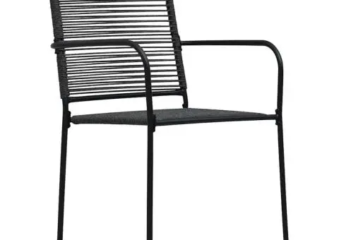 Scaune de grădină, 4 buc., negru, sfoară de bumbac și oțel - 2/5