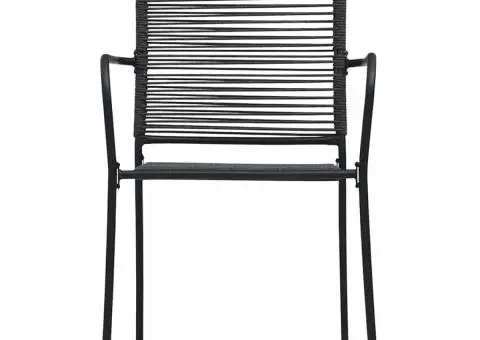 Scaune de grădină, 4 buc., negru, sfoară de bumbac și oțel - 3/5