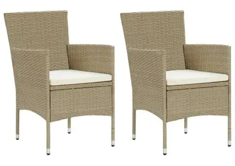 Scaune de masă pentru grădină, 2 buc., bej, poliratan - 1/5