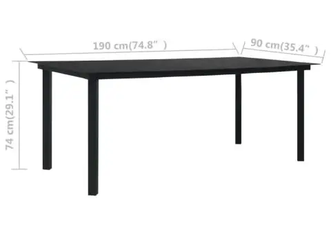 Masă de grădină, negru, 190 x 90 x 74 cm, oțel și sticlă - 5/5