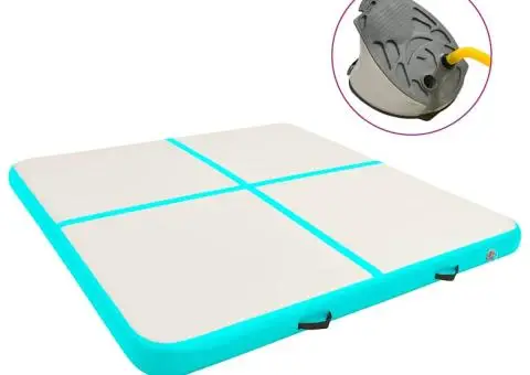 Saltea gimnastică gonflabilă cu pompă verde 200x200x15 cm PVC - 1/5