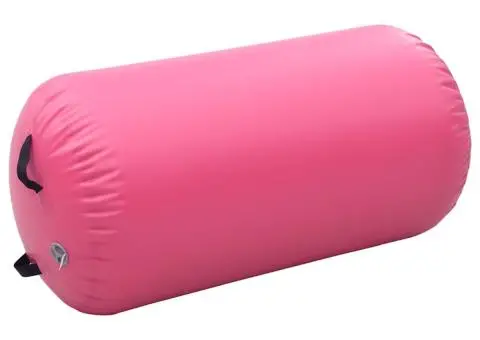 Rulou de gimnastică gonflabil cu pompă, roz, 120 x 75 cm, PVC - 2/5