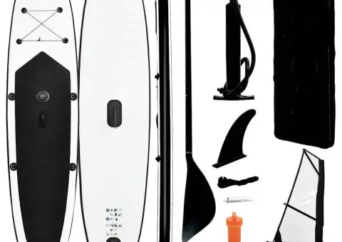 Set de placă SUP gonflabilă cu velă, negru și alb - 1/5