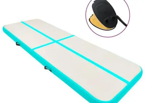 Saltea gimnastică gonflabilă cu pompă verde 300x100x20 cm PVC - 1/5