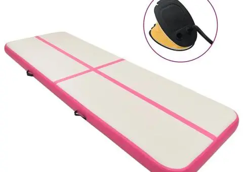 Saltea gimnastică gonflabilă cu pompă roz 800x100x15 cm PVC - 1/5