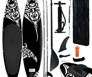 vidaXL Set de placă SUP gonflabilă, negru, 366x76x15 cm