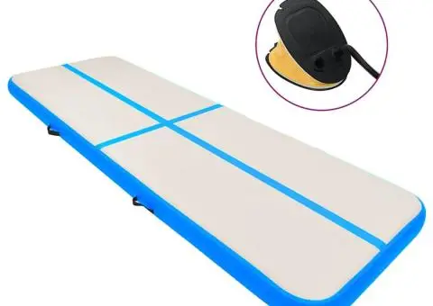 Saltea gimnastică gonflabilă cu pompă albastru 800x100x20cm PVC - 1/5