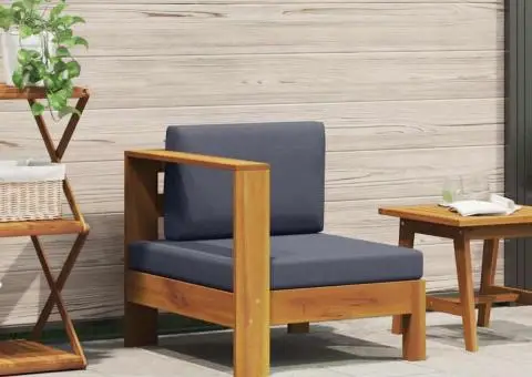 Canapea de mijloc cu 1 cotieră, gri închis, lemn masiv acacia - 1/5