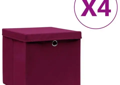 Cutii depozitare cu capac, 4 buc., roșu închis, 28x28x28 cm - 1/5