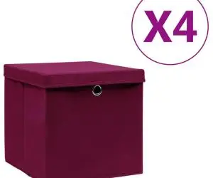 vidaXL Cutii depozitare cu capac, 4 buc., roșu închis, 28x28x28 cm